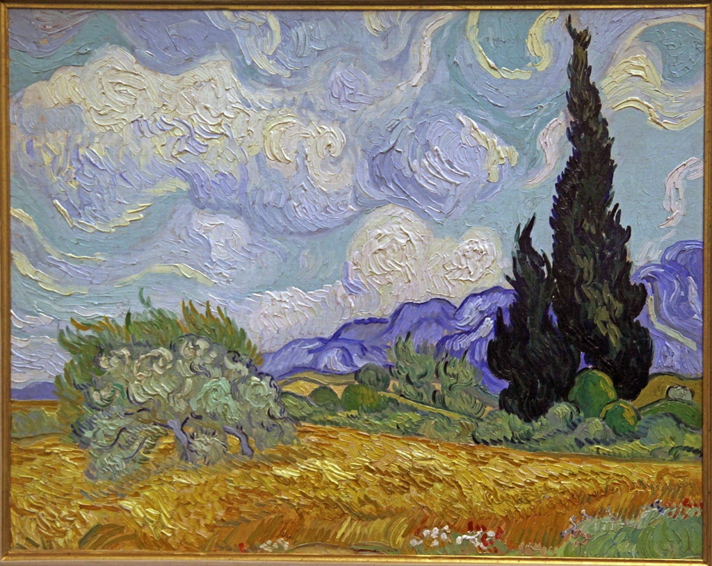 A Wheat Field With Cypresses